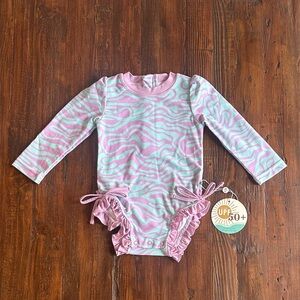 NWT Caden Lane Purple & Light Blue Ruffle Long-Sleeve One-Piece Swimsuit 12-18 M